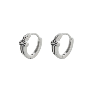 Vintage silver hoop earrings featuring embossed dagger design and punk gothic aesthetic