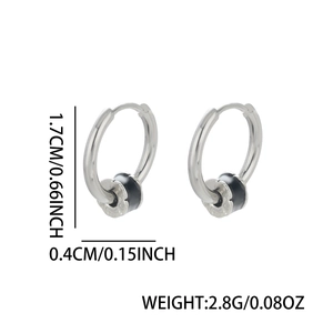 Boucles d'oreilles créoles en acier titane avec breloque cylindrique noire et blanche