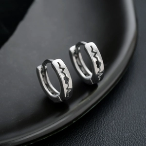 Polished titanium steel silver hoop earrings with heartbeat cutout design for men and women