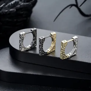 Vintage Copper Square Huggie Earrings For Men Women Graffiti Textured Geometric Color Block Punk Style Earrings Jewelry