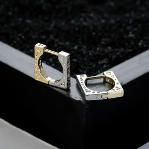 Graffiti square hoop earrings in gold and silver finish with embossed patterns for men and women