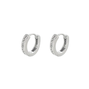 Minimalist silver heart-beat pattern hoop earrings with sleek engraved pulse line design