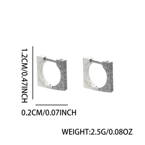 Fashionable square graffiti earrings in silver and dark grey with textured finish