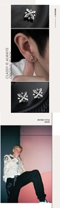 Detailed views of silver magnetic star ear cuffs with gothic style street fashion shots