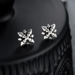 Retro octagram magnetic ear clips with silver finish and gothic star cross texture