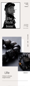 Detail of black obsidian bracelet featuring a carved Pixiu charm and tiger eye stone bead