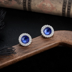 French style blue zircon stud earrings with silver plating for men and women