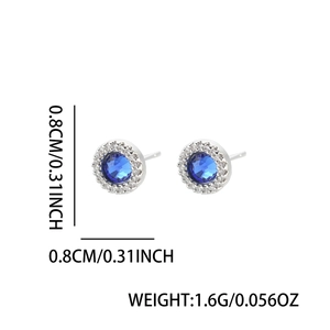 S925 silver studs with blue sapphire zircon and dimensions 0.8cm diameter