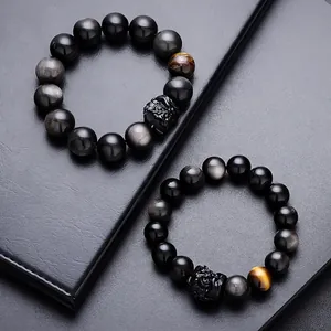Ethno-Stil Bernstein Tigerauge-Stein Pixiu Armband Für Herren Damen Handgefertigtes Obsidian Perlenarmband Glücks-Amulett Schmuck