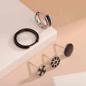 5-teiliges Titanstahl-Ohrring-Set für Damen und Herren mit Kreuz- und Sonnenmotiven