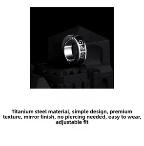 Polished titanium steel ear cuff with geometric pattern and adjustable clip-on design