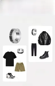 Detailed suggestion for pairing silver Greek Key titanium steel ear cuffs with urban outfits