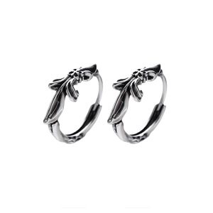 Retro gothic cross pattern silver hoop earrings for men and women in vintage style