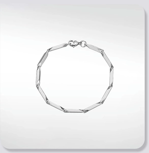 Bracciale a maglie in bambù argento lucido con chiusura a moschettone sicura per uomo