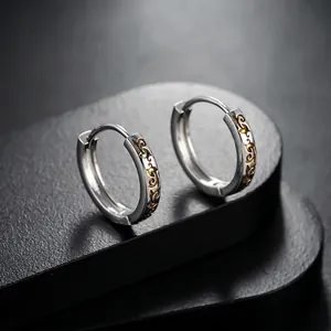 Orecchini a Cerchio in Rame Vintage Con Motivo Arabesco per Uomo Donna Orecchini Huggie Intagliati a Volute Bicolore Oro Argento Gioielli Streetwear