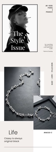 Detailed shot of interlocking steel chain and bead link necklace in industrial style
