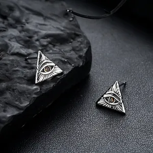Retro Gothic Copper Eye Of Providence Triangle Stud Earrings With Rhinestone All Seeing Eye Punk Earrings For Men Women