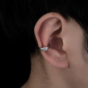 Minimalist silver wish stone ear cuff with golden sun accent for men and women