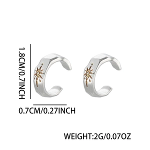 Vintage silver ear cuffs with golden sun pattern engraving and matte finish