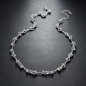Modern silver interlocking wavy bead chain necklace with mirror polished stainless steel