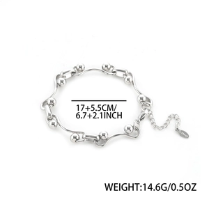 Polished stainless steel interlocking ball and wave link bracelet with extension chain