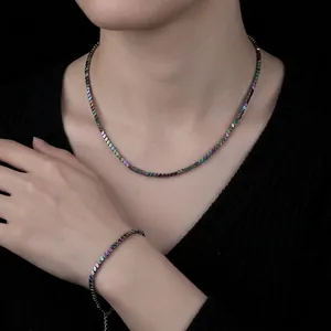 Trendy Roestvrij Staal Hematiet Geometrische Kubuskraal Halsketting Armband Set Irillerend Meerkleurig Sieraden Voor Mannen Vrouwen