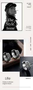 Detailed view of vintage silver hoop earrings with intricate cross and scroll engravings
