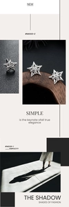 Détails macro de boucles d'oreilles étoile en argent avec zircon et motif hexagramme
