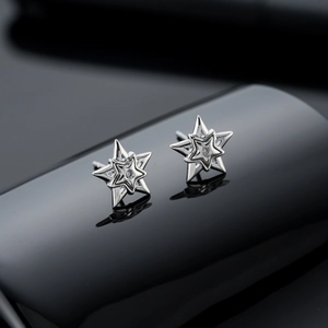 Boucles d'Oreilles Clous Pentagramme en Cuivre et Strass à la Mode pour Hommes Femmes Bijoux Géométriques Étoile à Double Couche Plaqués Argent
