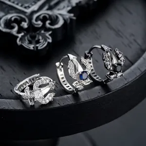 Orecchini a Cerchio Tridente di Poseidone in Rame con Zirconia Intarsiata Barocco Gotico Punk Gioielli di Lusso per Uomo Donna