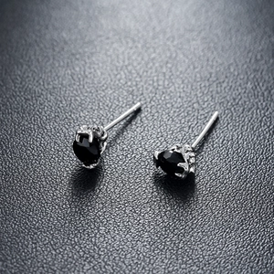 Cool gothic style claw-set black zircon stud earrings for men with silver finish