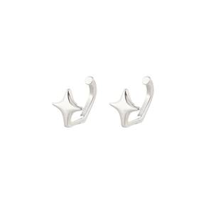 Minimalist silver star ear cuff clip for men and women with a four-pointed star design