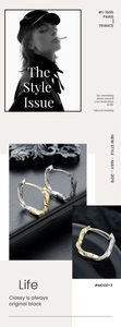 Gros plan macro de boucles d'oreilles Mobius avec texture martelée bicolore or et argent