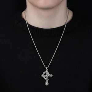 Gothic Dragon Coiled Cross Pendant Necklace With Skull Detail Punk Titanium Steel Box Chain Unisex Fashion Jewelry