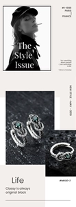 Detail of vintage silver earrings with green gemstone and intricate knot design texture