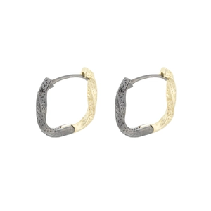 Boucles d'oreilles créoles Mobius bicolores noir et or avec texture spirale torsadée