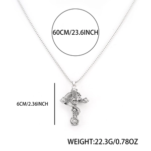 Gothic dragon cross necklace with skull pendant in silver finish, chain length 60cm