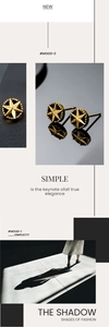 Détails des boucles d'oreilles Hexagramme avec relief d'étoile dorée et noire
