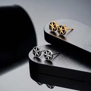 Boucles d'Oreilles Clous Hexagramme en Cuivre Vintage pour Hommes Femmes Étoile Cercle Boucles d'Oreilles avec Bordure à Billes