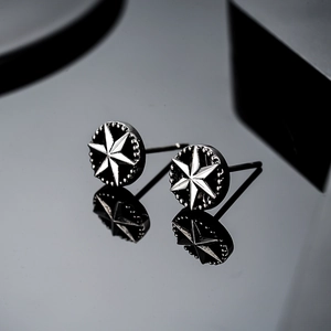 Boucles d'oreilles hexagramme minimalistes en argent oxydé pour hommes et femmes