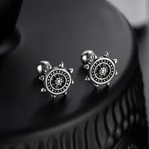 Vintage Stainless Steel Rudder Stud Earrings For Men Women Punk Nautical Helm Earrings Unisex Retro Fashion Jewelry