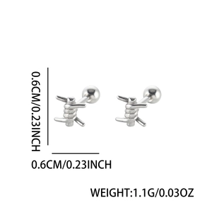 Unisex silver barbed wire knot stud earrings made of high-quality stainless steel