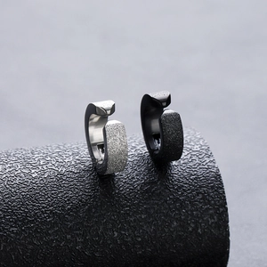Pair of frosted titanium steel clip-on earrings in black and silver punk style
