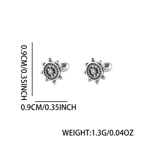 Vintage silver nautical helm stud earrings for men and women with size measurements