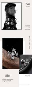 Vue macro d'un clou d'oreille croix avec zircons blancs et finition or noir rétro