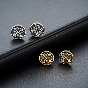 Boucles d'Oreilles Clous en Cuivre Rétro Fleur de Croix pour Hommes Femmes Or Argent Antique Gothique Hip Hop Unisexe