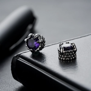 Hip-Hop Magnet-Ohrringe im Drachenkrallen-Design mit violettem Stein und schwarzem Metall