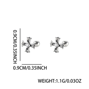 Boucles d'oreilles croix en argent avec oxydes de zirconium et fermoir à vis