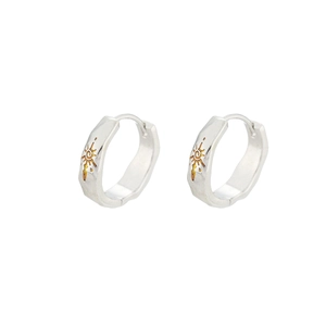 Silver retro wish stone earrings with irregular texture and gold sun detail