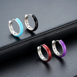 Simple Copper Enamel Hoop Earrings For Men Women Macaron Color Geometric U-Shaped Huggie Earrings Fashion Daily Jewelry Gift